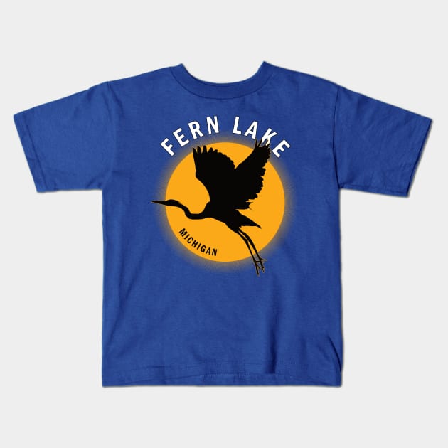 Fern Lake in Michigan Heron Sunrise Kids T-Shirt by BirdsEyeWorks